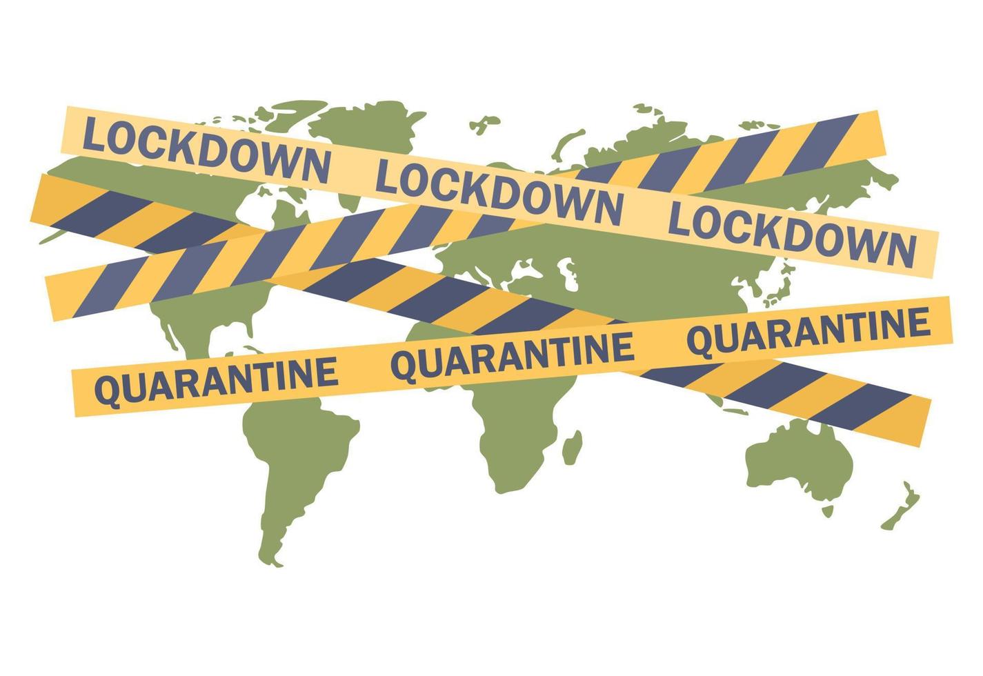mondo lockdown per fermare covid-19 coronavirus scoppio. strisce di quarantena avvertimento. pandemia, crisi concetto. vettore piatto illustrazione