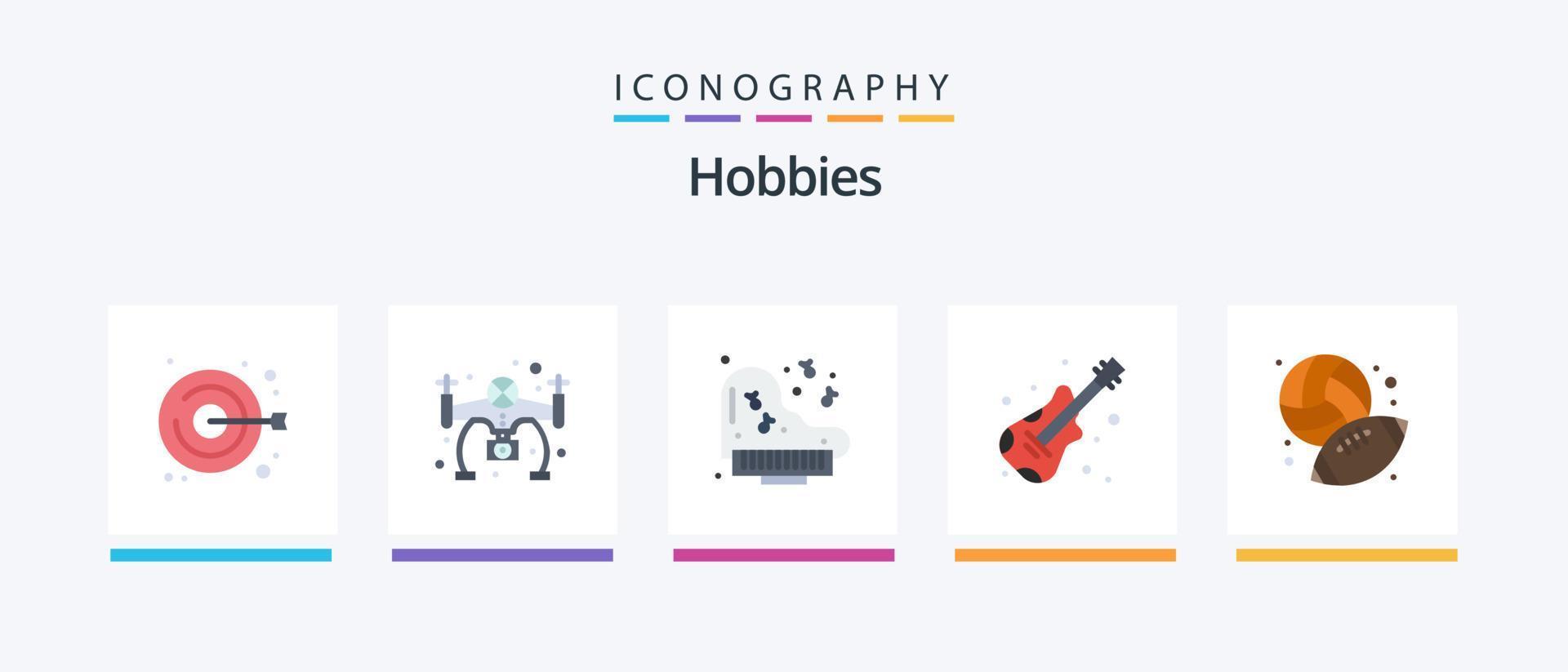 Hobby piatto 5 icona imballare Compreso . hobby. strumento. baseball. musica. creativo icone design vettore