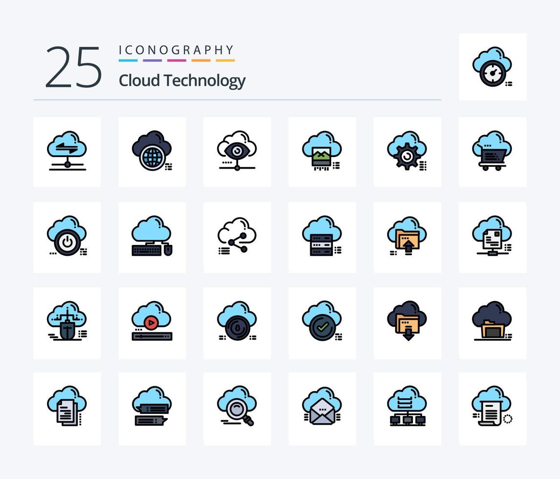 nube tecnologia 25 linea pieno icona imballare Compreso nube. jpg. dati. foto. nube vettore