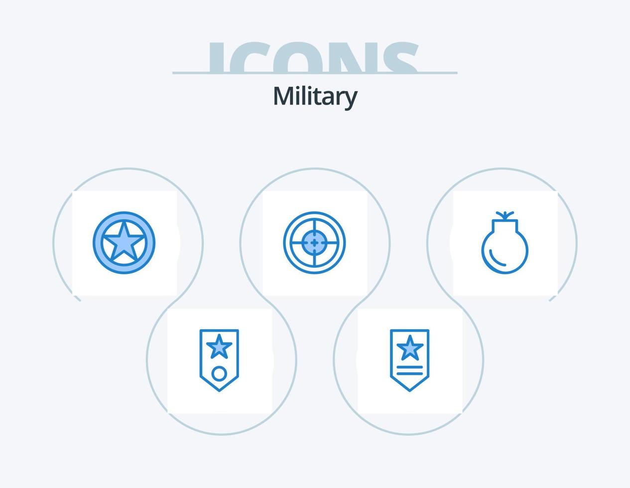 militare blu icona imballare 5 icona design. obbiettivo. militare. distintivo. distintivo. rango vettore