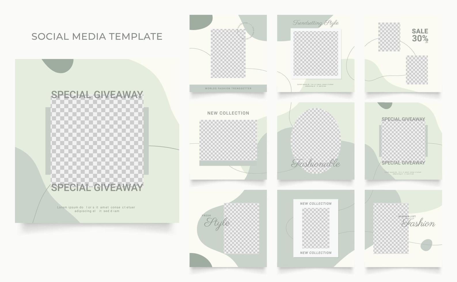 promozione di vendita di moda di blog di banner modello di social media. poster di vendita organica di puzzle con cornice quadrata completamente modificabile. sfondo verde bianco vettoriale