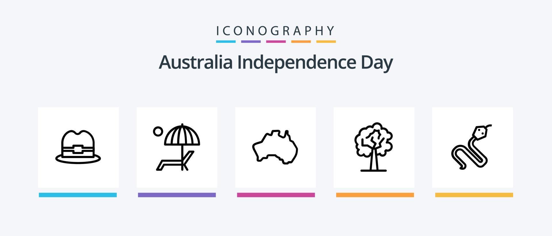 Australia indipendenza giorno linea 5 icona imballare Compreso boomerang. Australia. Australia. nazione. nave. creativo icone design vettore