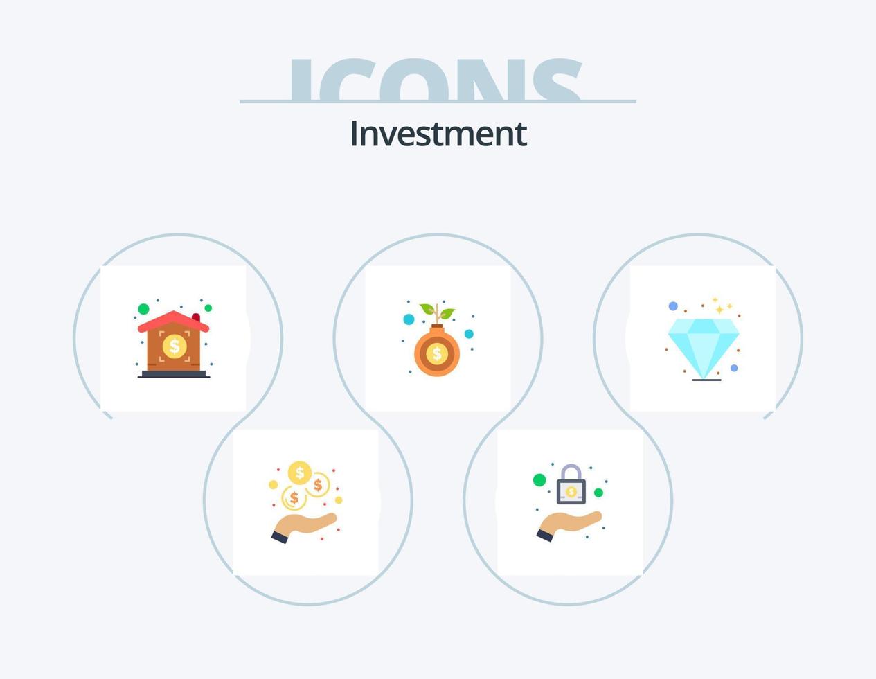 investimento piatto icona imballare 5 icona design. . investimento. proprietà. gemma. crescita vettore