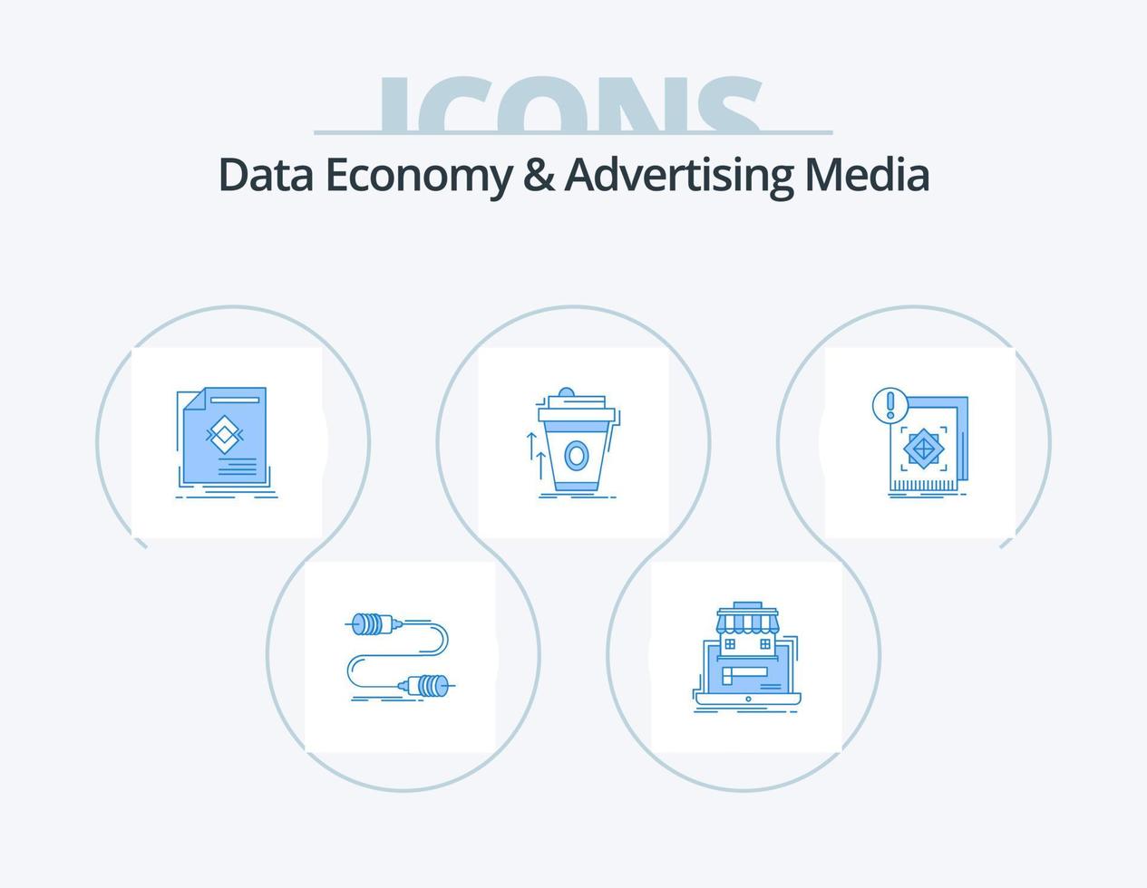 dati economia e pubblicità media blu icona imballare 5 icona design. caffè. Prodotto. dati. pagina. volantino vettore