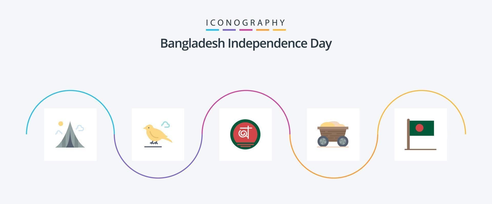 bangladesh indipendenza giorno piatto 5 icona imballare Compreso asiatico. cibo. passero. carrello. attività commerciale vettore