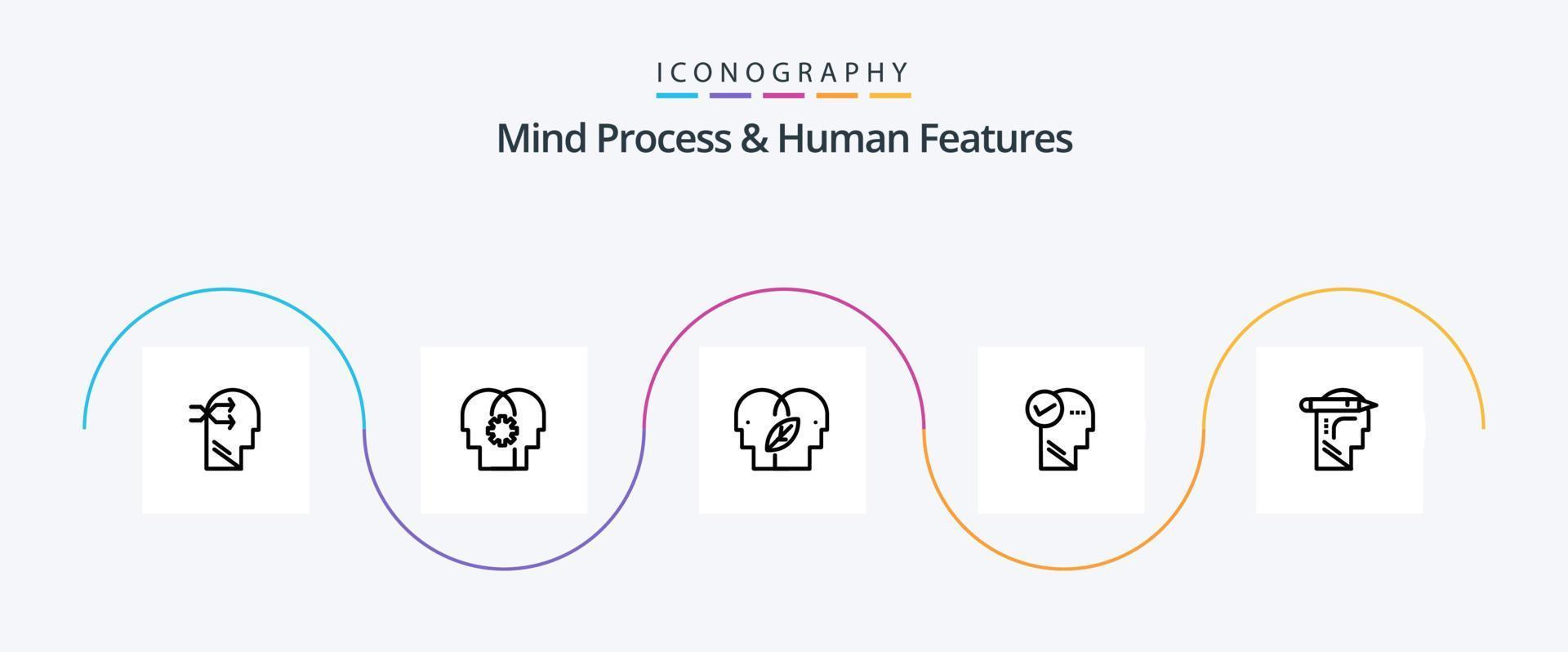 mente processi e umano Caratteristiche linea 5 icona imballare Compreso mente. eco mente. controllo. eco. umano vettore