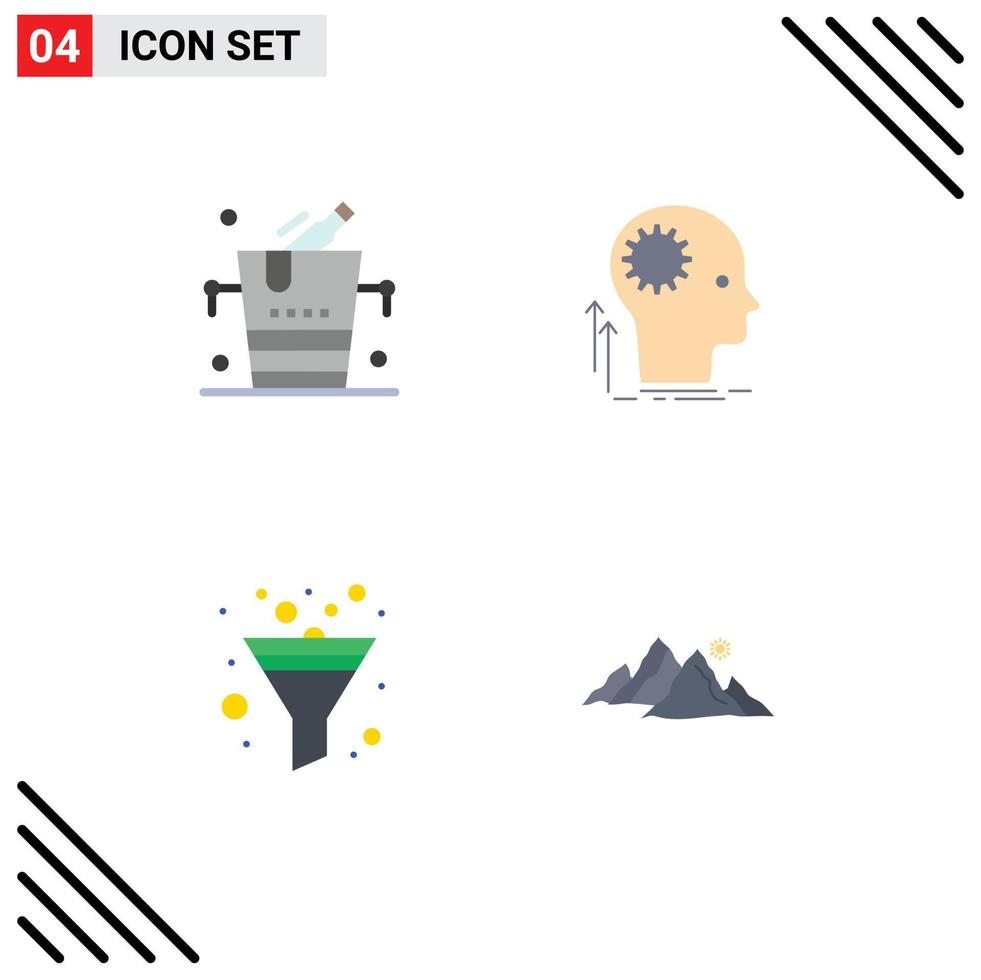 moderno impostato di 4 piatto icone e simboli come come secchio filtro vino pensiero ordinare modificabile vettore design elementi