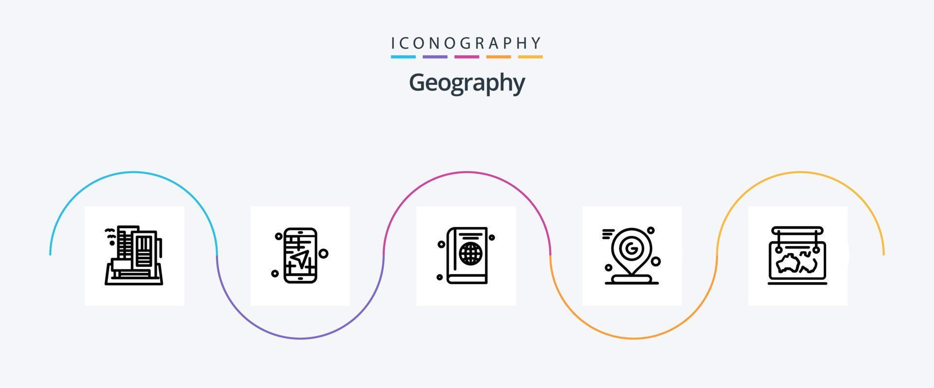 geo grafia linea 5 icona imballare Compreso spillo. Google. direzione. diario. copertina vettore