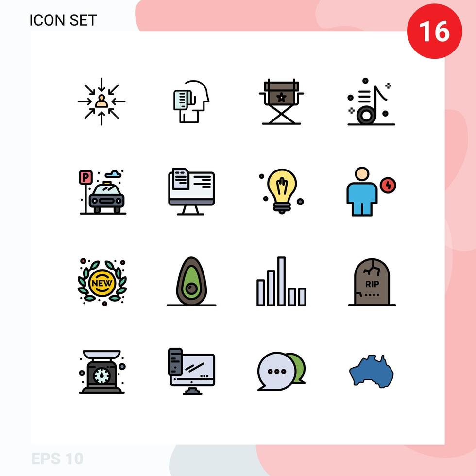 16 piatto colore pieno linea concetto per siti web mobile e applicazioni canzone musicale programma musica direttore modificabile creativo vettore design elementi