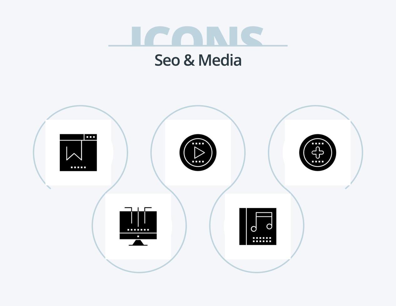 SEO e media glifo icona imballare 5 icona design. ui. elemento. segnalibro. giocare a. tono vettore