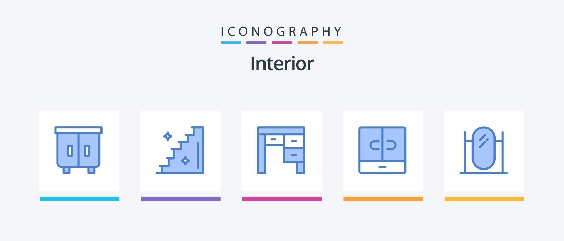 interno blu 5 icona imballare Compreso interno. pavimento. scrivania. interno. arredamento. creativo icone design vettore