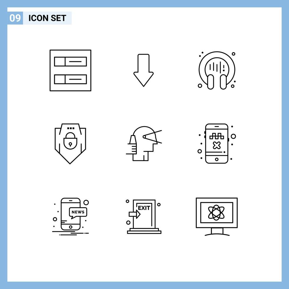 mobile interfaccia schema impostato di 9 pittogrammi di capo attività commerciale conversazione ragnatela sicurezza parola d'ordine modificabile vettore design elementi