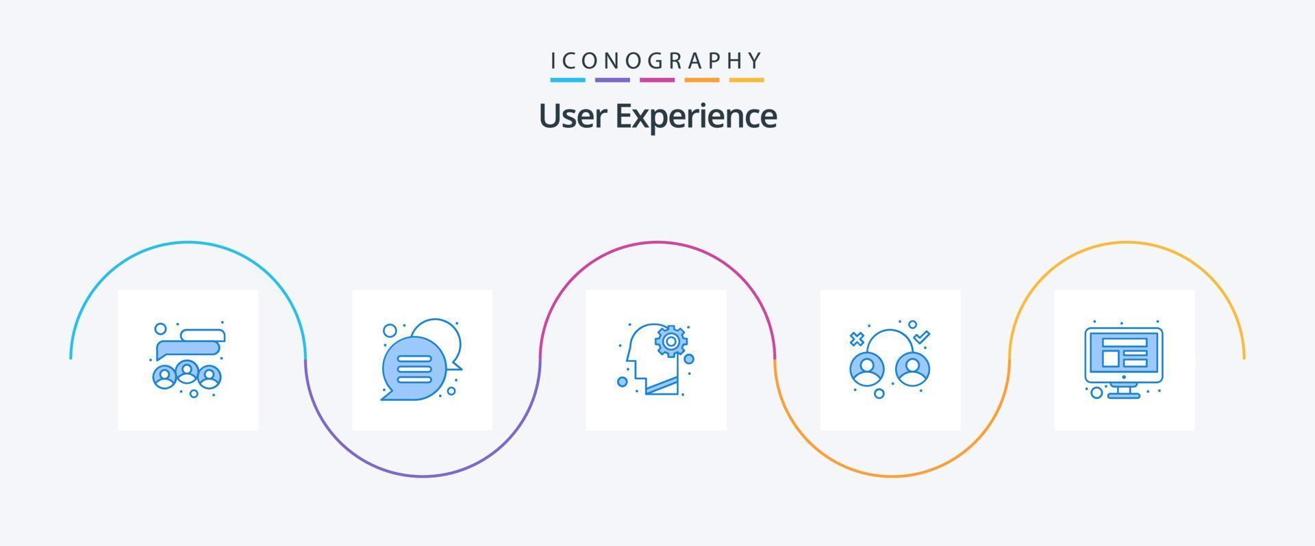utente Esperienza blu 5 icona imballare Compreso computer. utente. cervello. test. design vettore