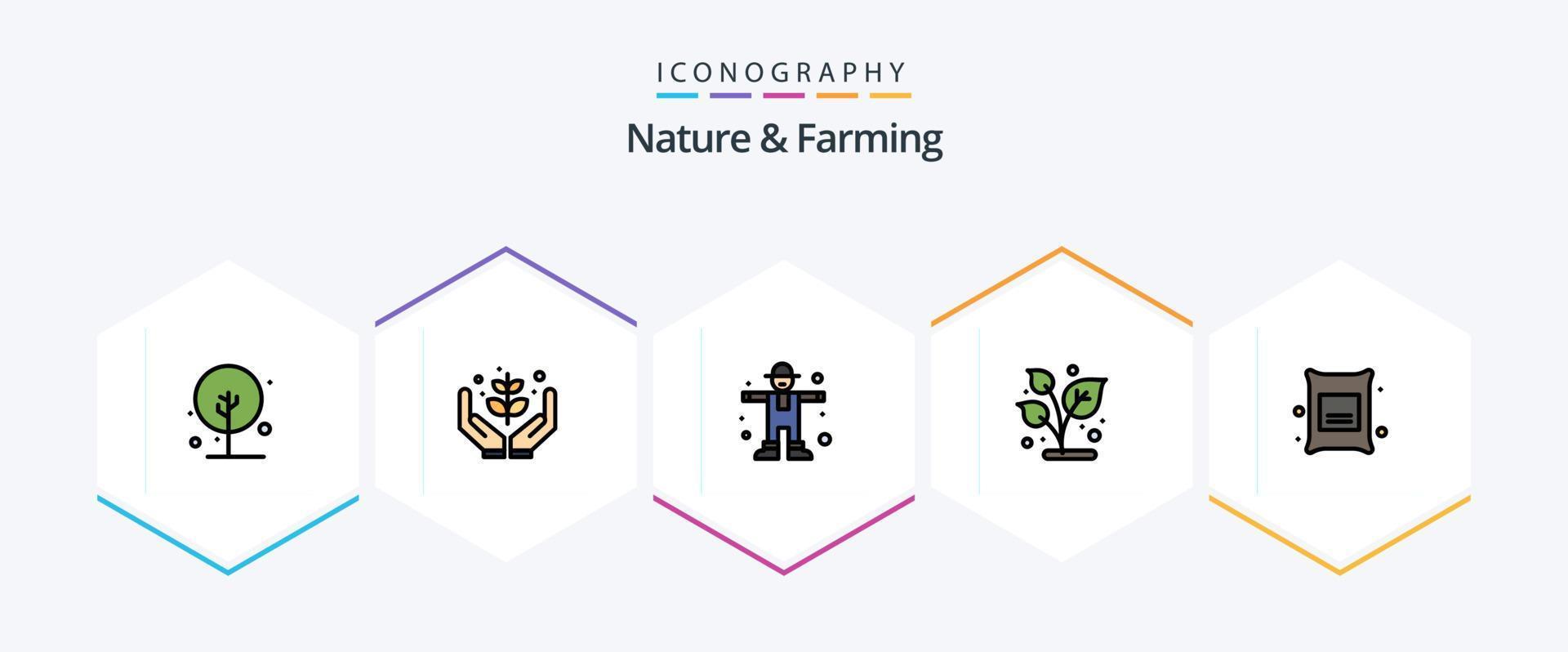 natura e agricoltura 25 riga piena icona imballare Compreso orzo. natura. natura. foglia. spaventapasseri vettore