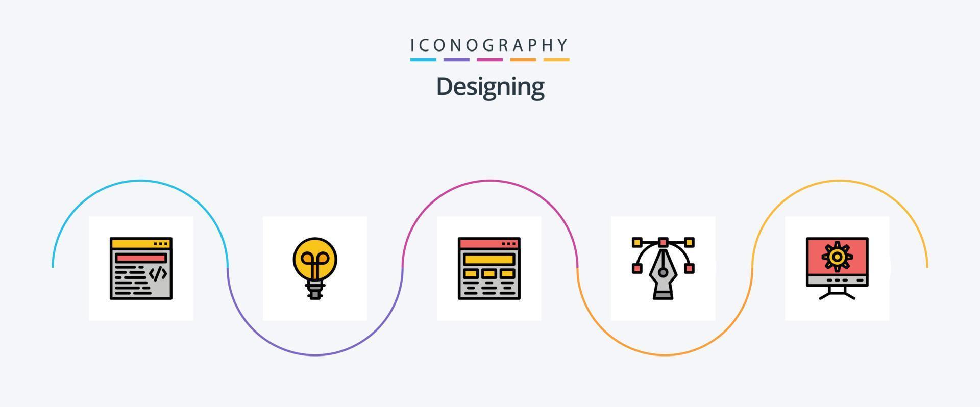 progettazione linea pieno piatto 5 icona imballare Compreso . ambientazione. grafico design. computer. grafico vettore