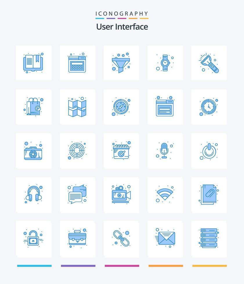 creativo utente interfaccia 25 blu icona imballare come come in linea. torcia. imbuto. luce. orologio vettore