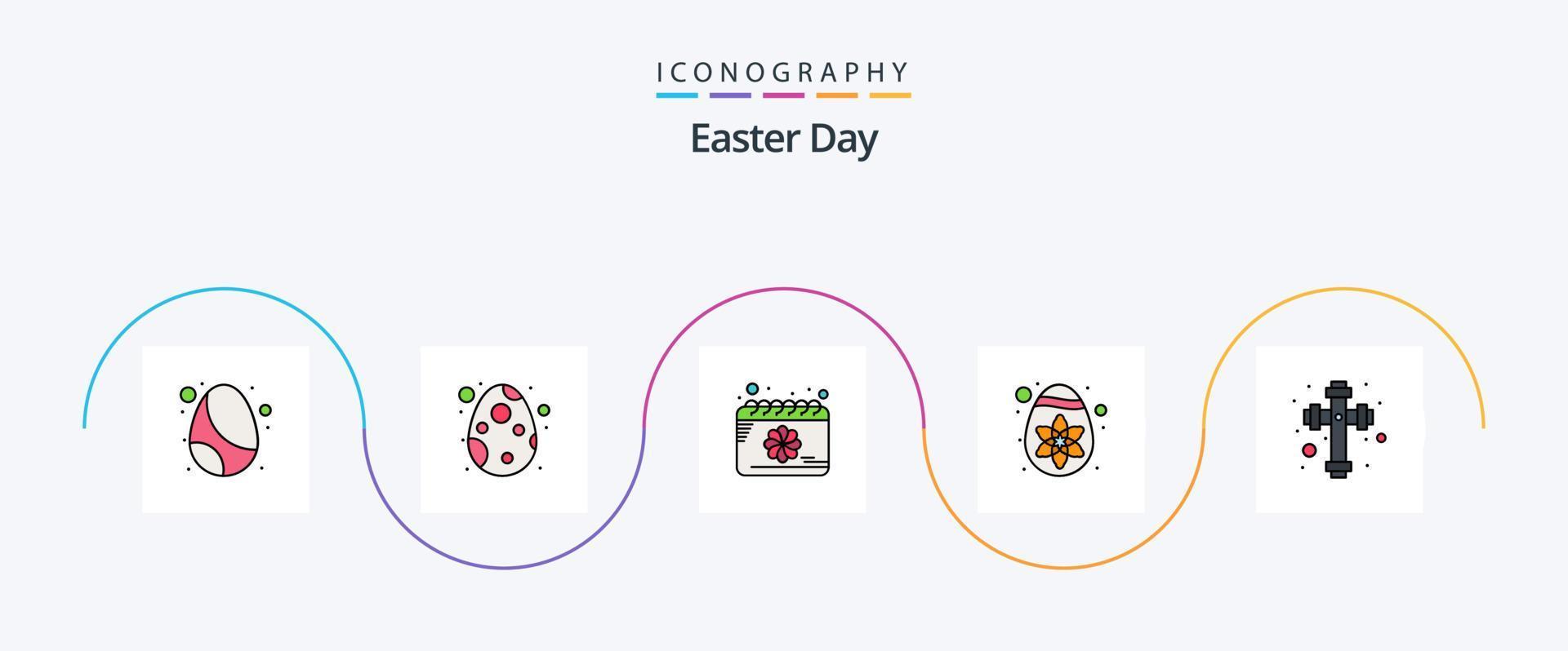 Pasqua linea pieno piatto 5 icona imballare Compreso attraversare. celebrazione. calendario. uovo. decorazione vettore