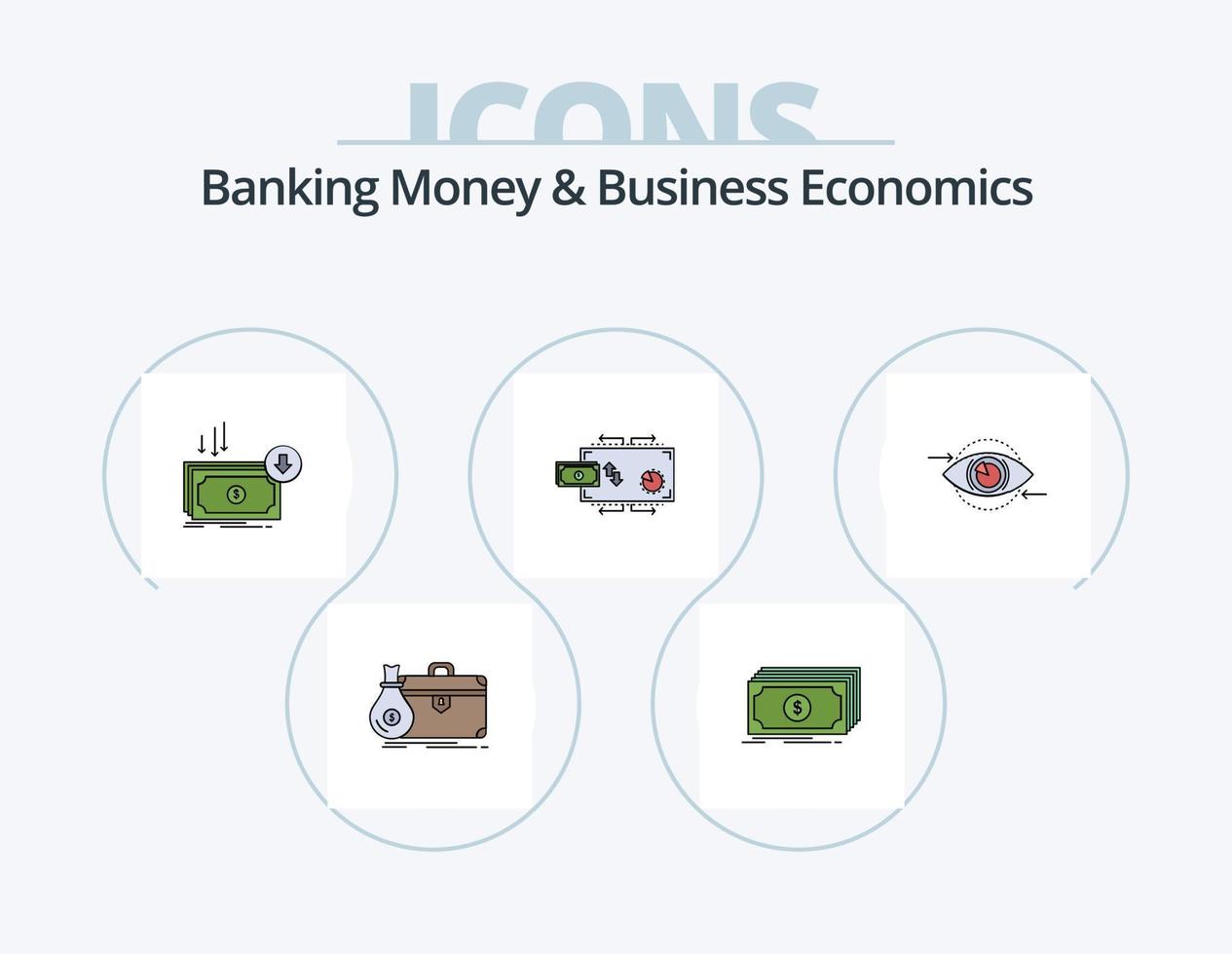 bancario i soldi e attività commerciale economia linea pieno icona imballare 5 icona design. denaro contante fuori. offerta. addebito. i soldi. dare vettore