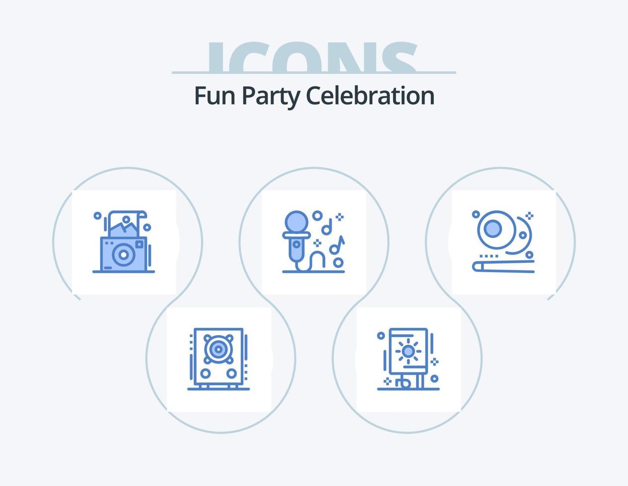festa blu icona imballare 5 icona design. piscina. festa. telecamera. musica. karaoke vettore