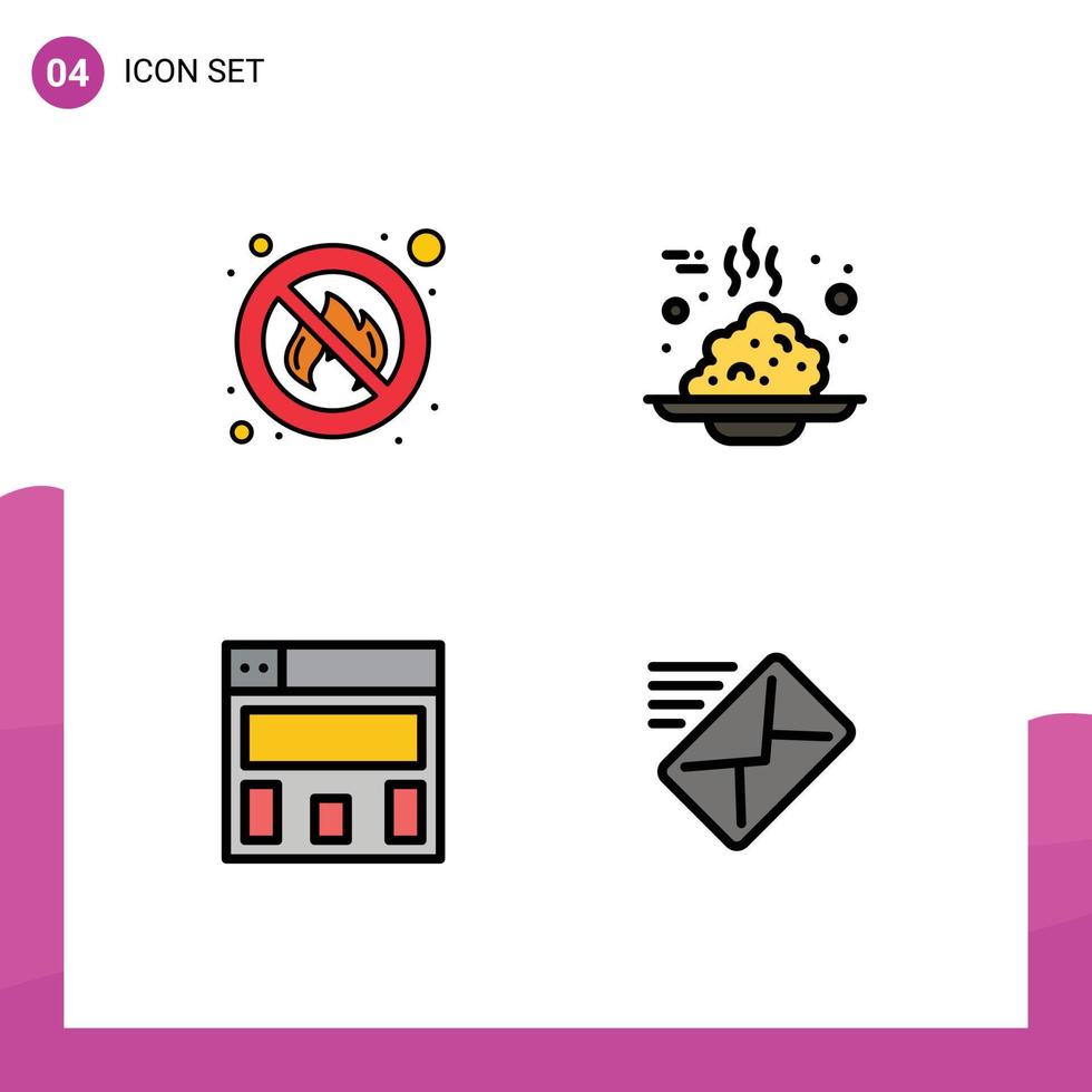 universale icona simboli gruppo di 4 moderno riga piena piatto colori di combattente grafica design posto cibo e-mail modificabile vettore design elementi