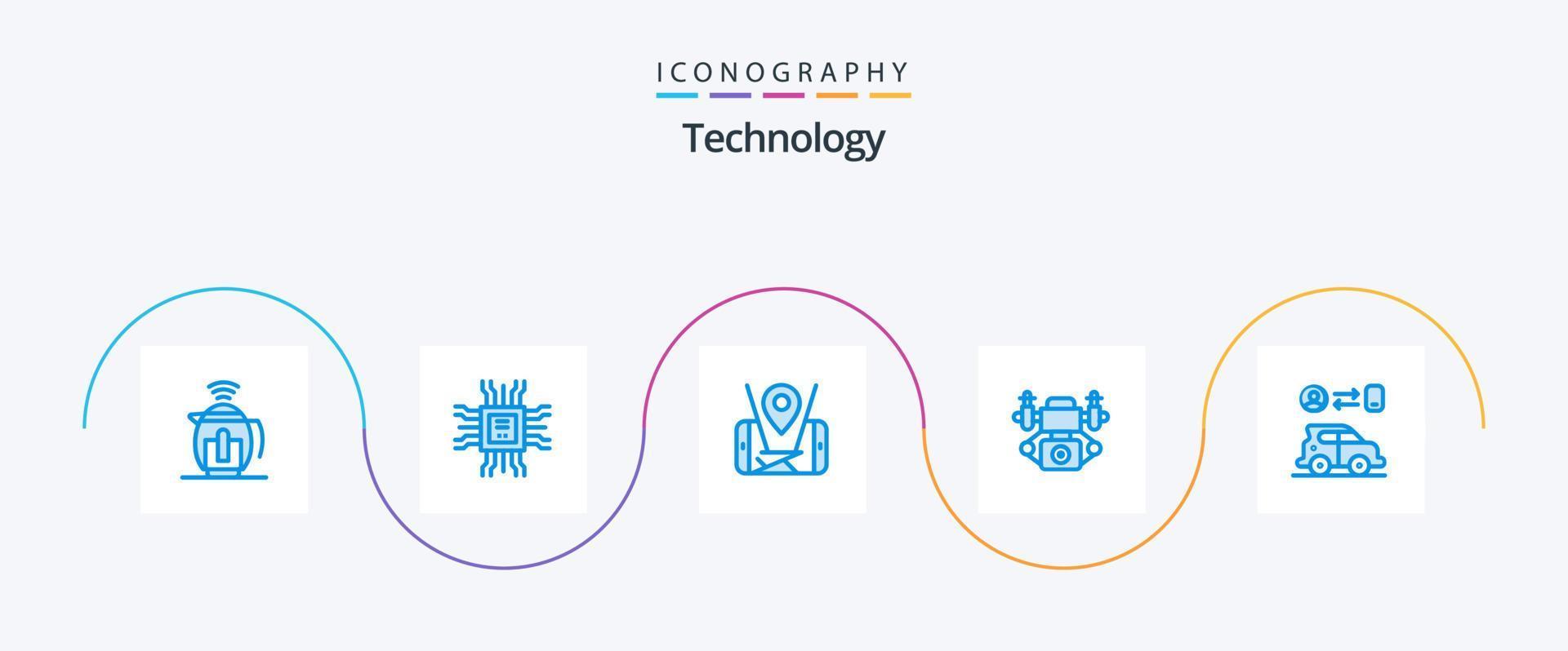 tecnologia blu 5 icona imballare Compreso uomo. macchina. carta geografica. tecnologia. azione vettore