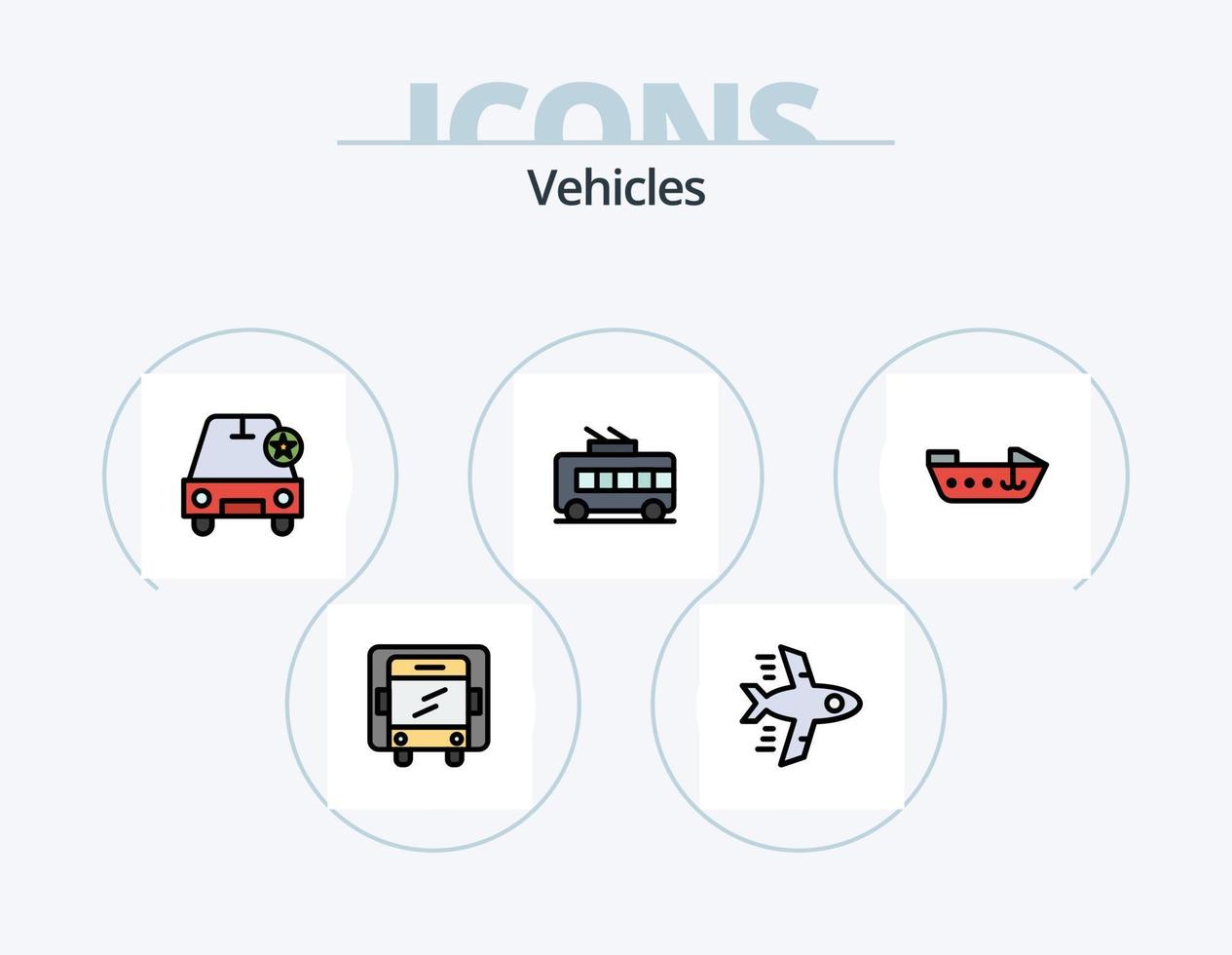 veicoli linea pieno icona imballare 5 icona design. . il motore. autobus. barca. negozio su ruote vettore