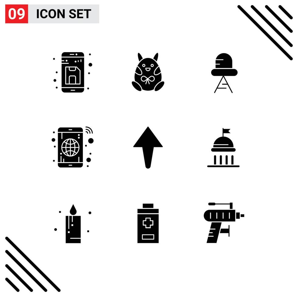 solido glifo imballare di 9 universale simboli di su Telefono contento mobile App modificabile vettore design elementi
