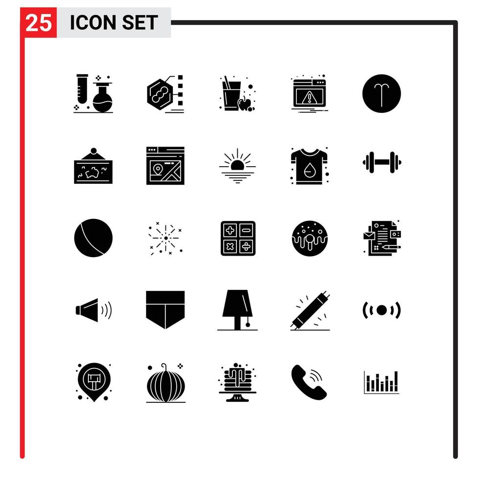 25 utente interfaccia solido glifo imballare di moderno segni e simboli di Ariete notifica modulo mettere in guardia bicchiere modificabile vettore design elementi