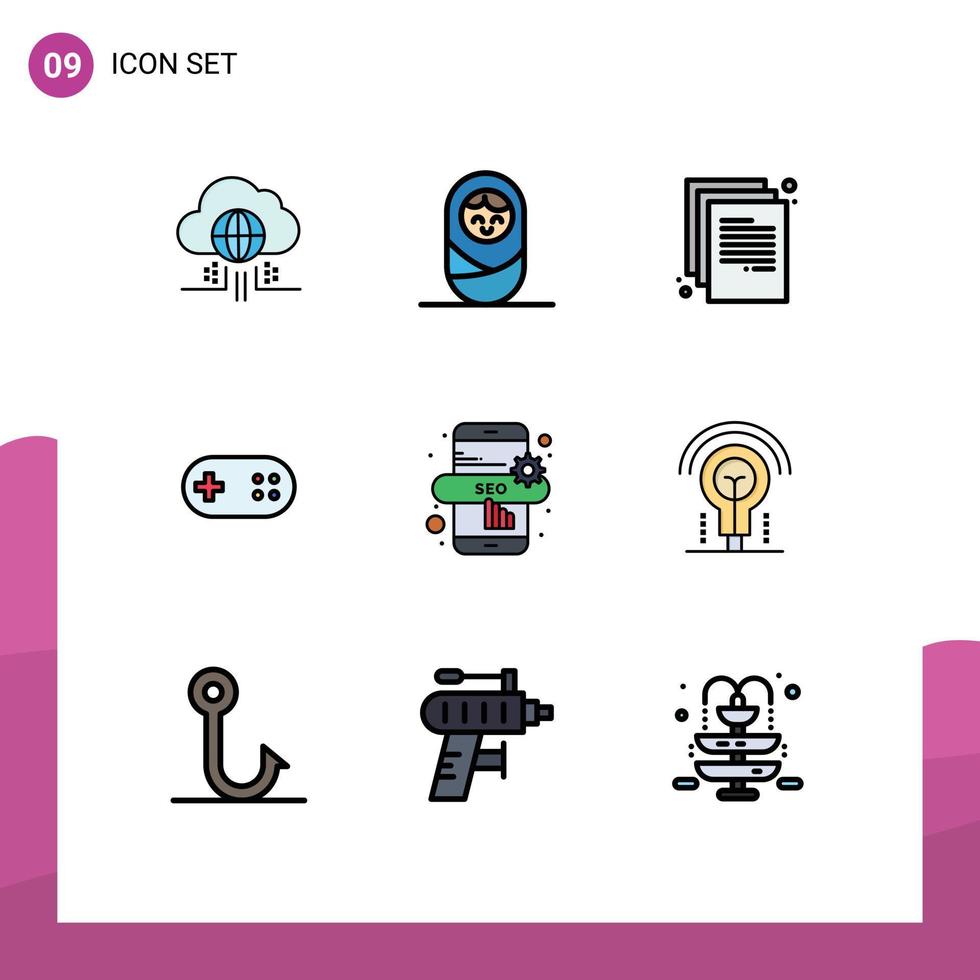 9 creativo icone moderno segni e simboli di idea SEO in linea documento marketing bendare modificabile vettore design elementi