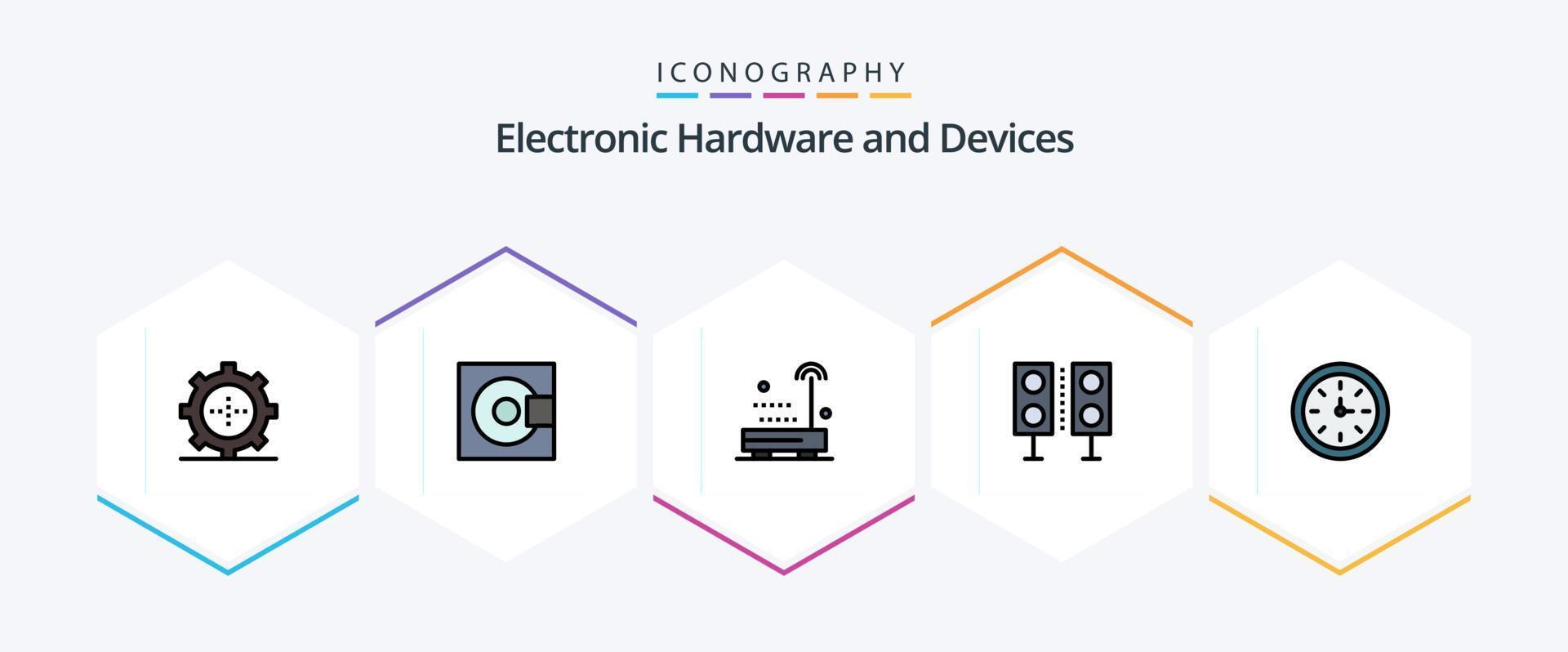 dispositivi 25 riga piena icona imballare Compreso tecnologia. prodotti. tecnologia. elettronica. tecnologia vettore