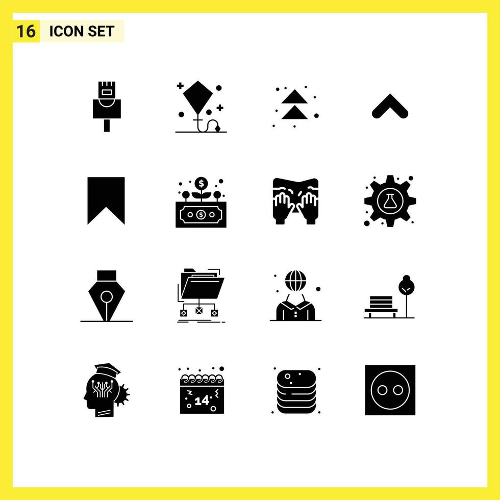 16 solido glifo concetto per siti web mobile e applicazioni interfaccia bandiera inoltrare cartello frecce modificabile vettore design elementi