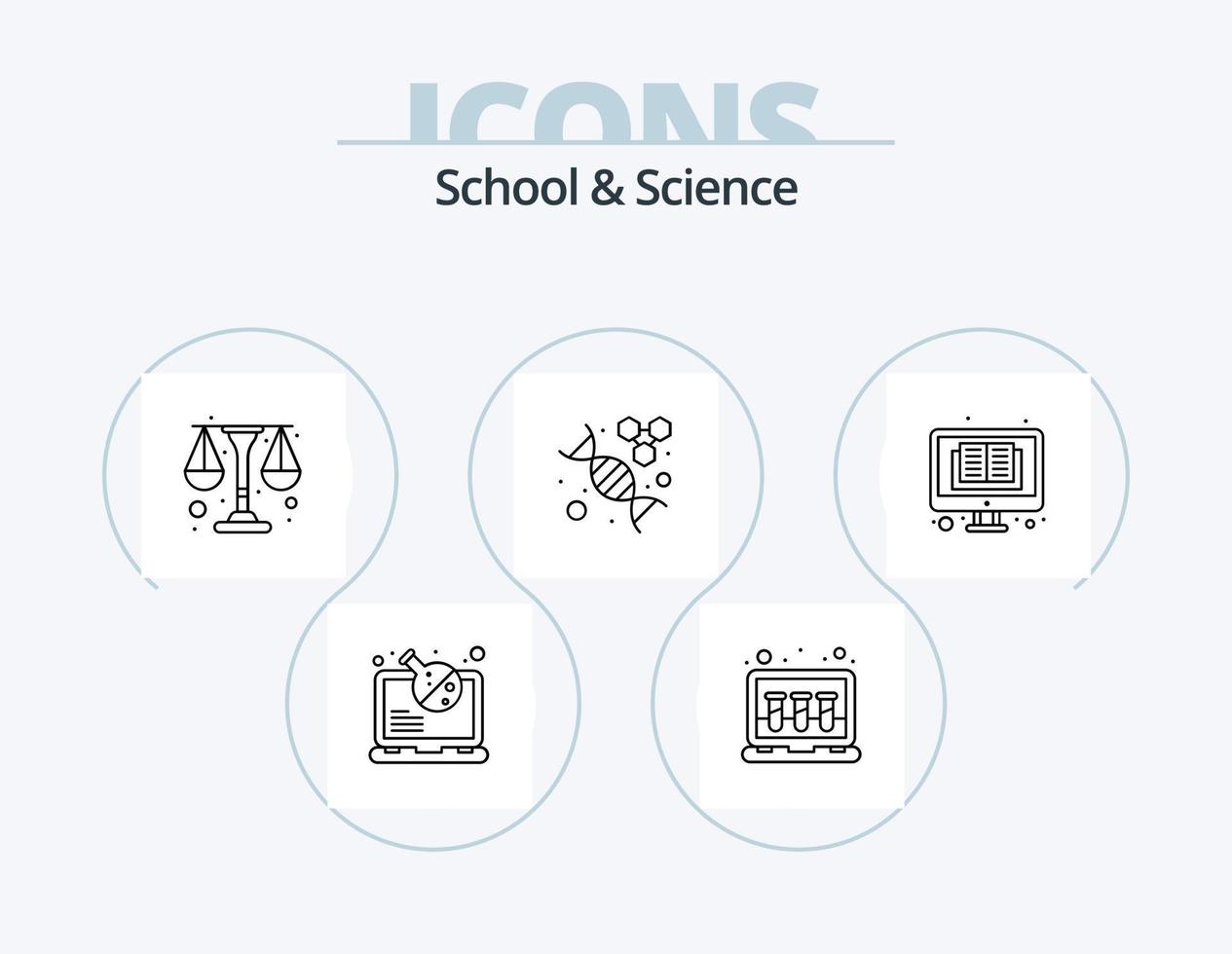 scuola e scienza linea icona imballare 5 icona design. laboratorio. volta. bicchiere. scuola. libri vettore