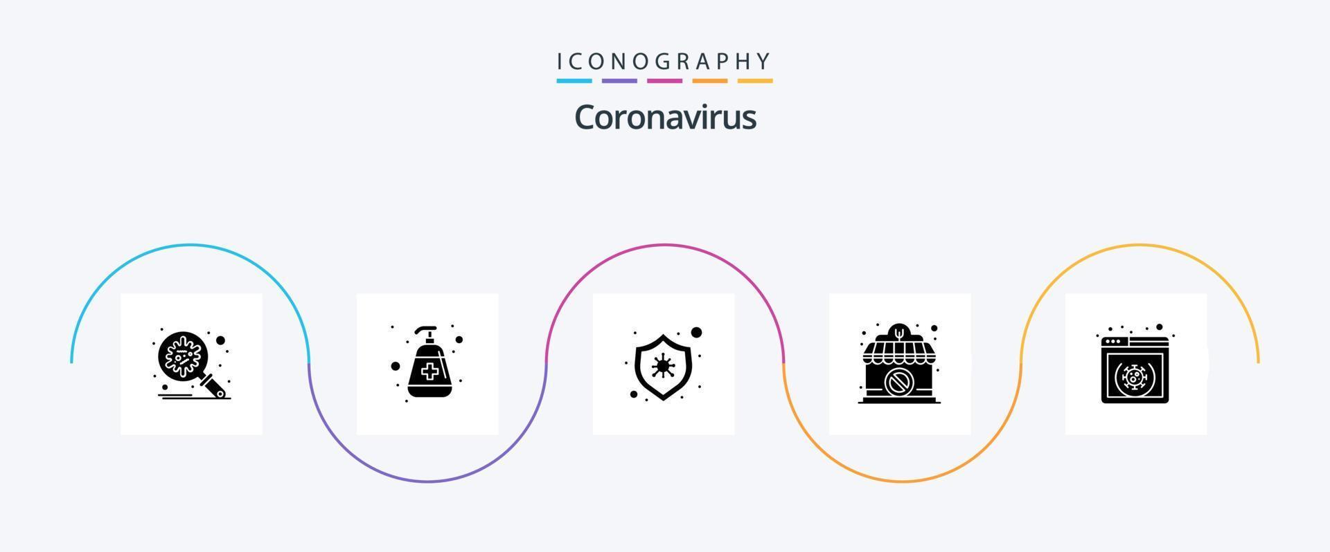 coronavirus glifo 5 icona imballare Compreso vietato. negozio. virus protezione. Chiuso. virus vettore