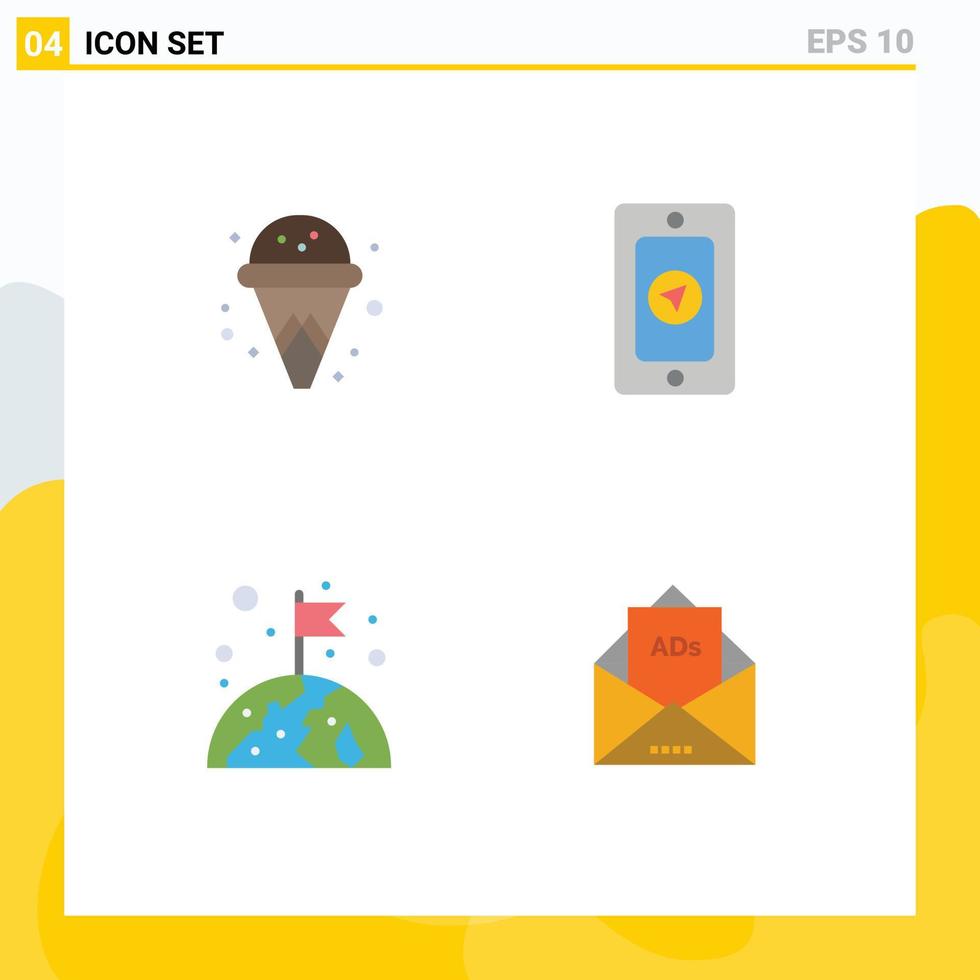 4 piatto icona concetto per siti web mobile e applicazioni cono bandiera mobile terra pubblicità modificabile vettore design elementi