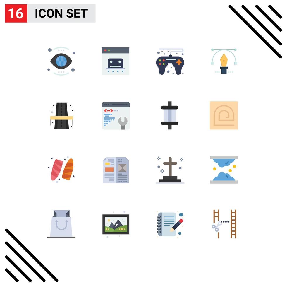 universale icona simboli gruppo di 16 moderno piatto colori di città testo in linea matita giocare modificabile imballare di creativo vettore design elementi