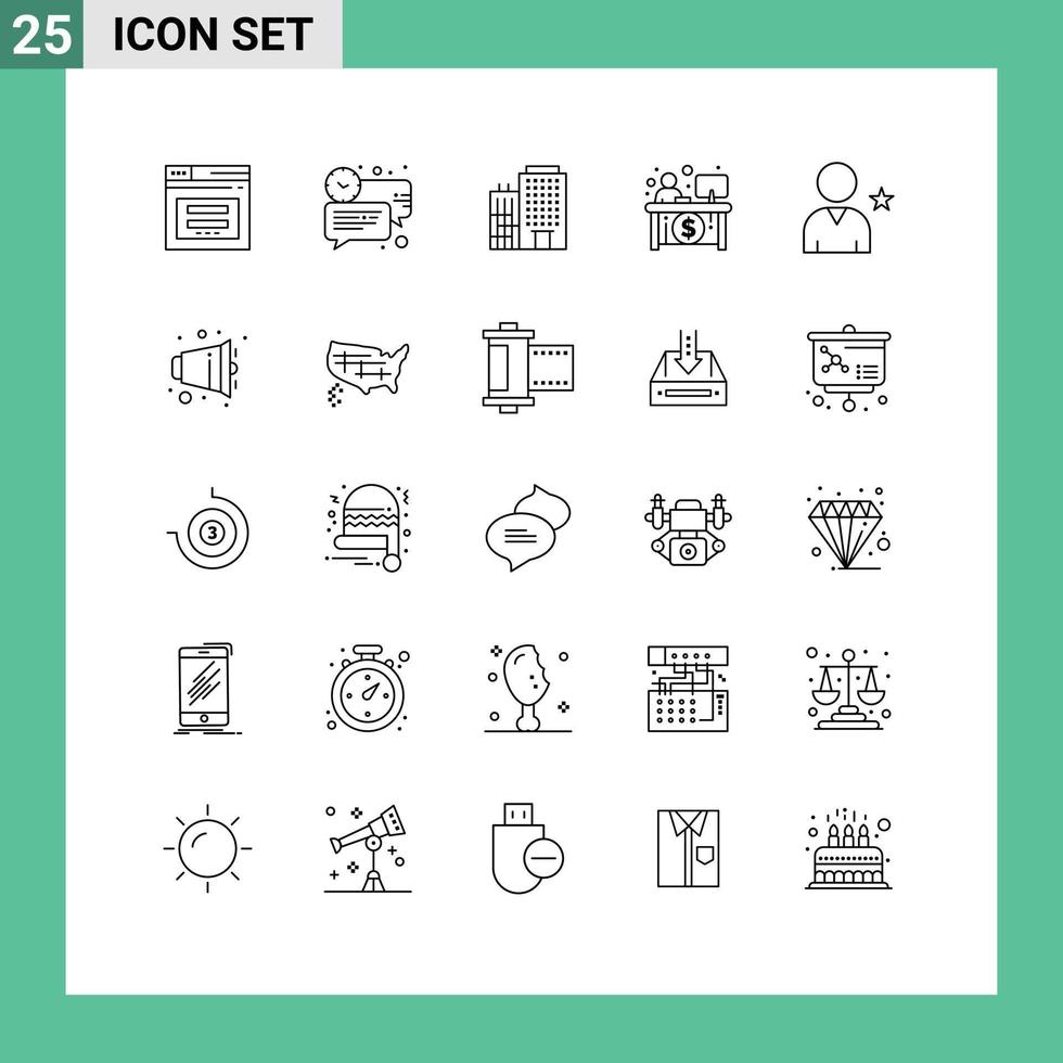 moderno impostato di 25 Linee pittogramma di cassiere economia Messaggio attività commerciale casa modificabile vettore design elementi