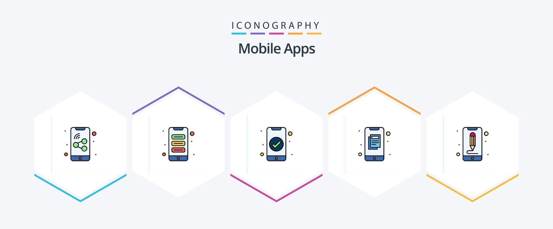 mobile applicazioni 25 riga piena icona imballare Compreso modificare. in linea. app. notizia. applicazione vettore
