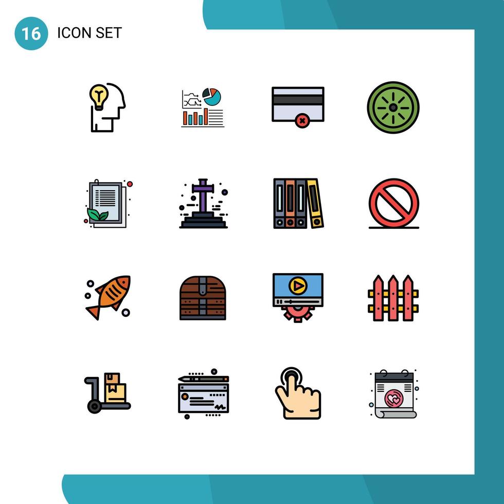 16 utente interfaccia piatto colore pieno linea imballare di moderno segni e simboli di elenco dai un'occhiata elenco attività commerciale Kiwi cibo modificabile creativo vettore design elementi