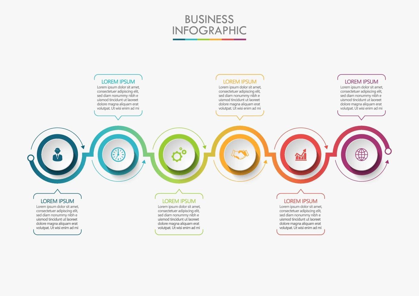 moderno modello di connessione freccia infografica con 6 opzioni vettore