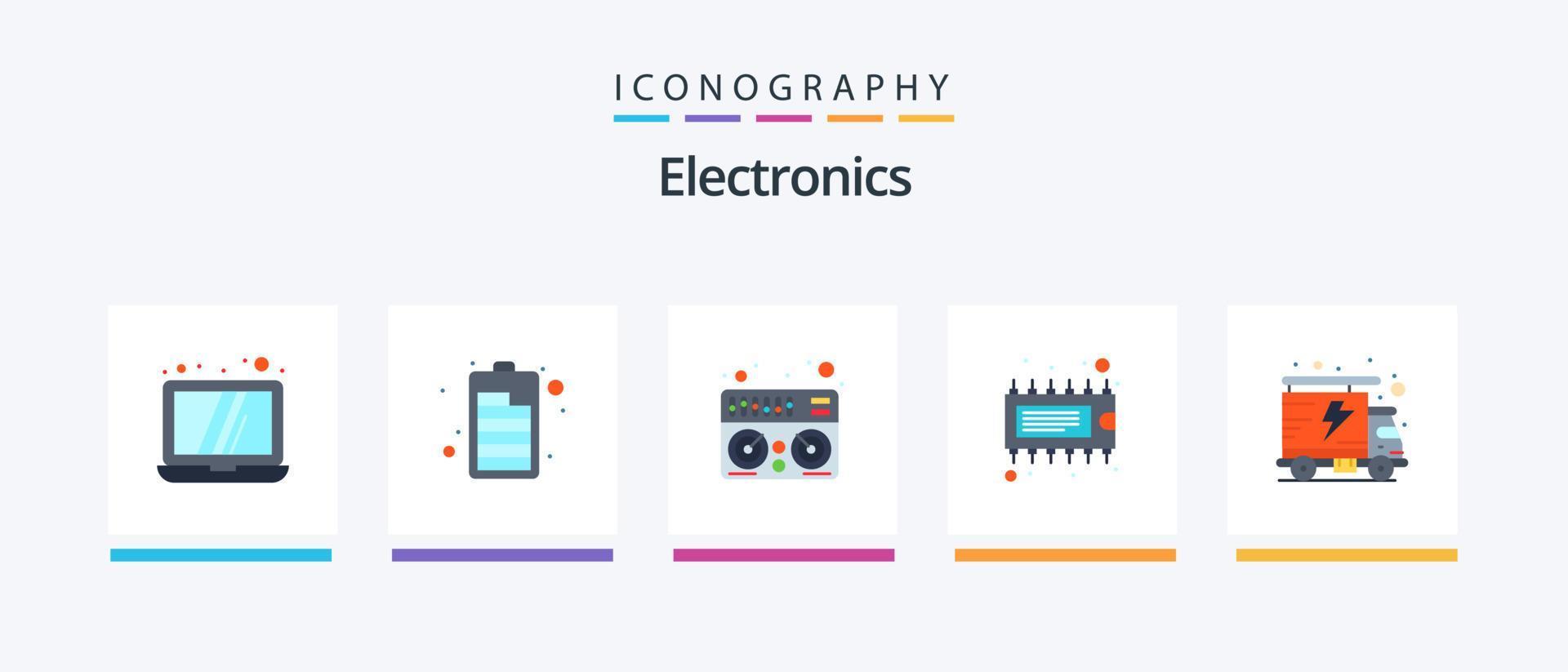 elettronica piatto 5 icona imballare Compreso . camion. musica. pacchetto. circuito integrato. creativo icone design vettore