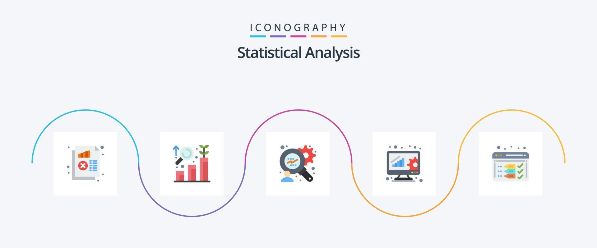 statistico analisi piatto 5 icona imballare Compreso ottimizzare. analisi. crescita. in linea valutazione. dati analitica vettore