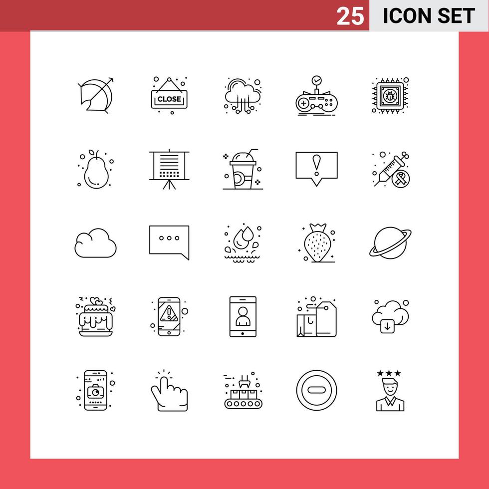 mobile interfaccia linea impostato di 25 pittogrammi di antivirus gamepad nube gioco dai un'occhiata modificabile vettore design elementi