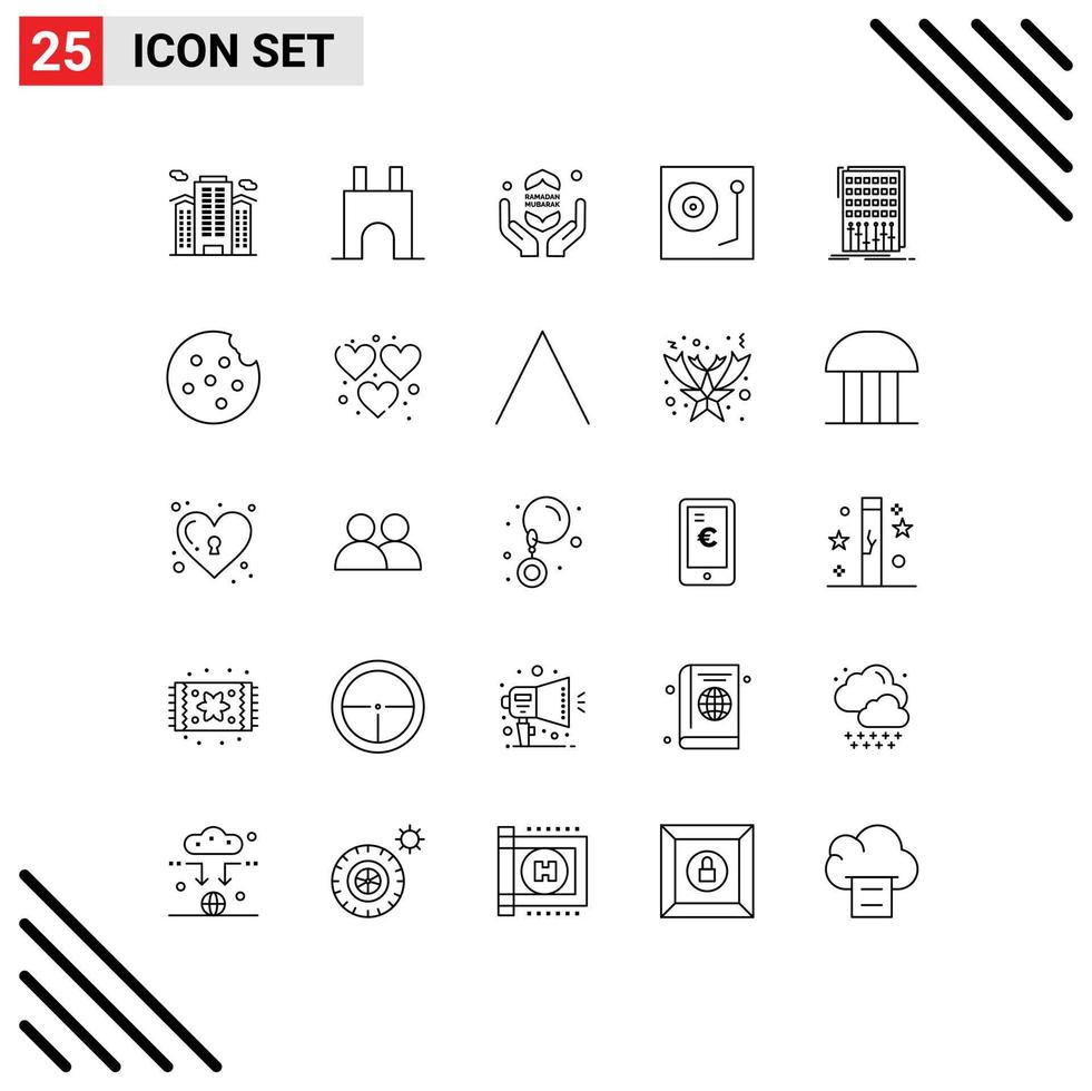 universale icona simboli gruppo di 25 moderno Linee di piatto dj fortezza dispositivi Ramadhan modificabile vettore design elementi
