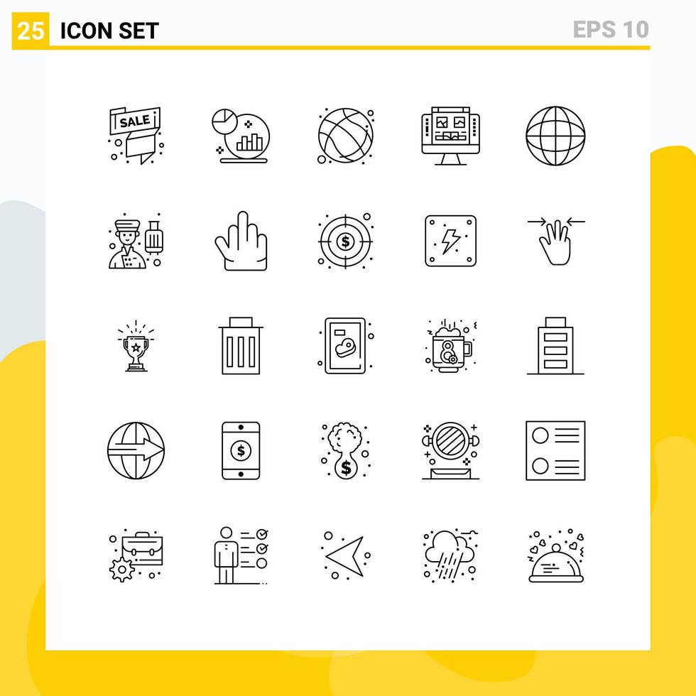 mobile interfaccia linea impostato di 25 pittogrammi di schermo computer marketing galleria sport modificabile vettore design elementi