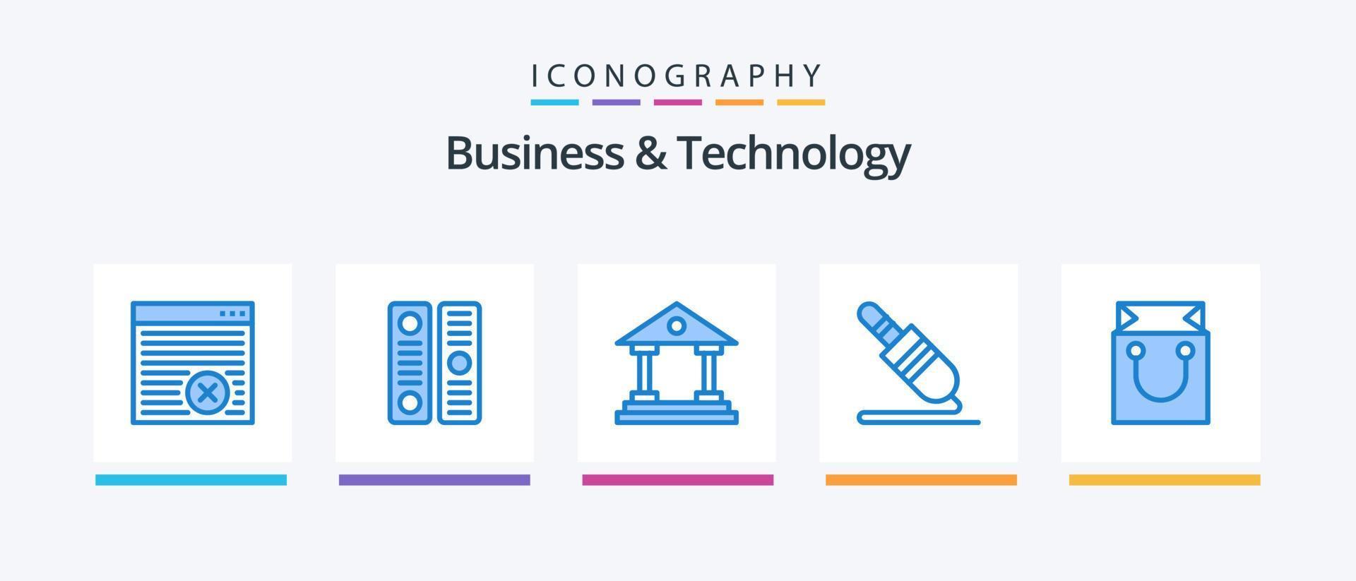 attività commerciale e tecnologia blu 5 icona imballare Compreso carrello. tecnologia. banca. spillo. Audio cavo. creativo icone design vettore