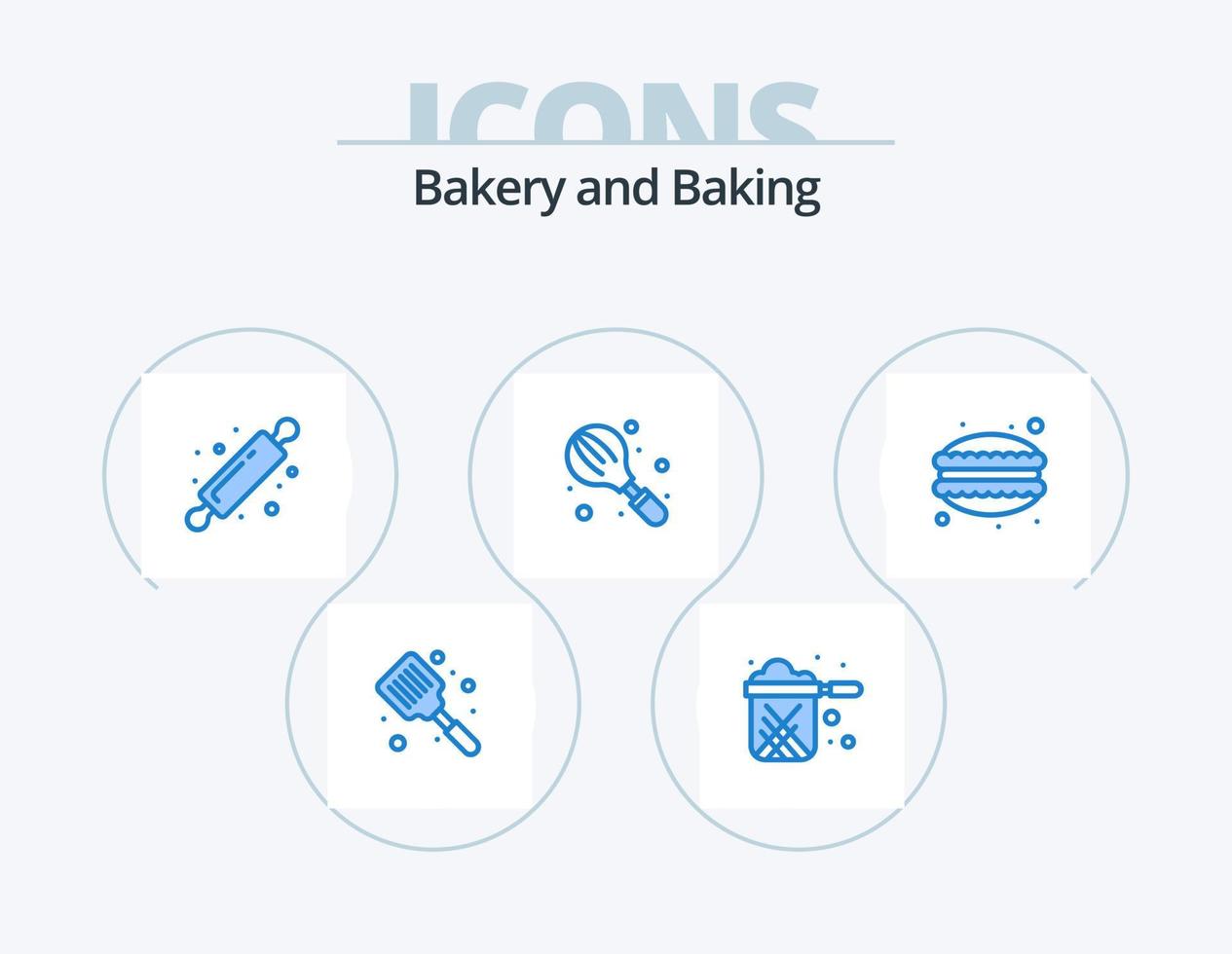 cottura al forno blu icona imballare 5 icona design. cucina. cucinando. ristorante. cottura al forno. pane rullo vettore