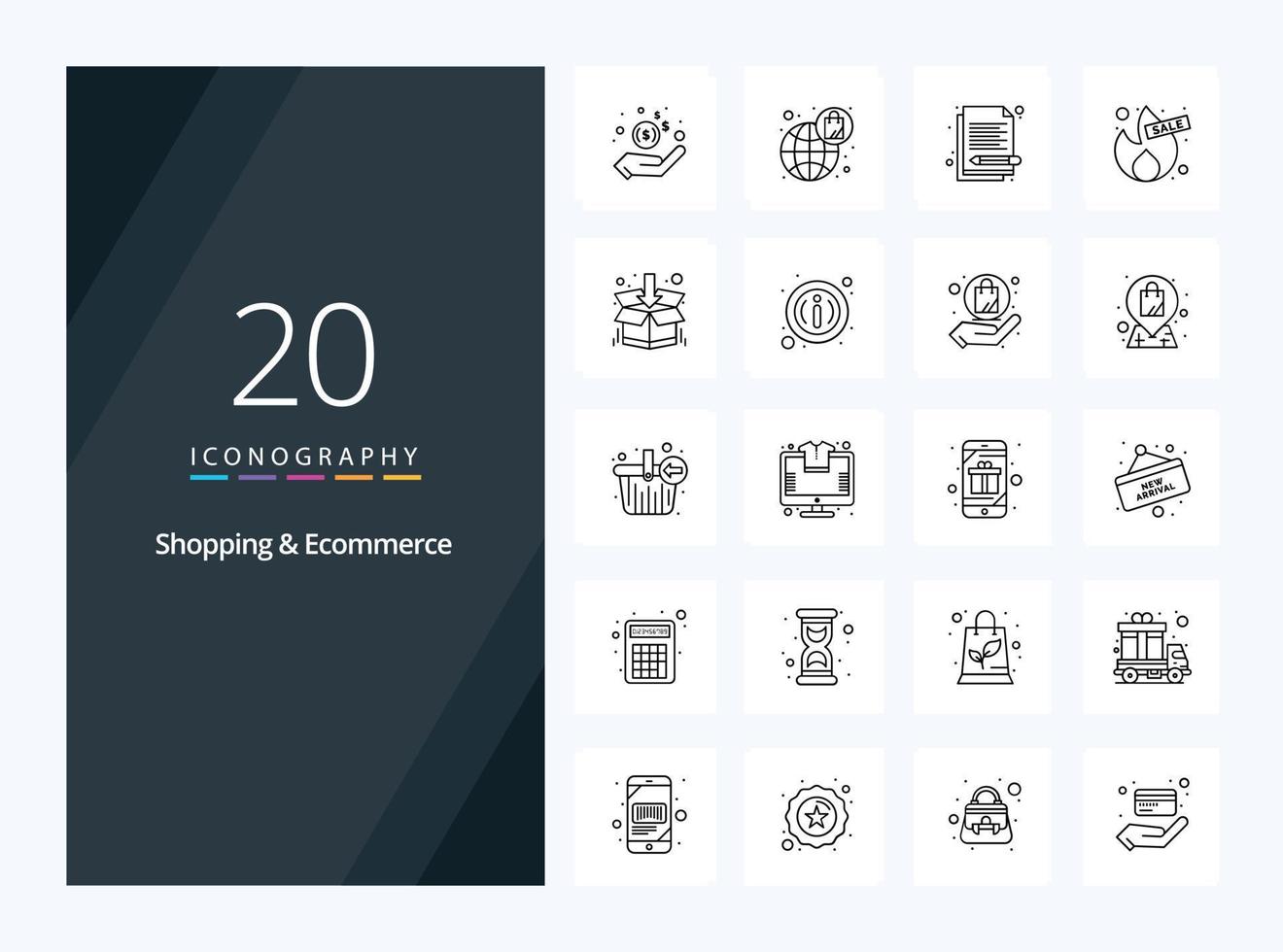 20 shopping e-commerce schema icona per presentazione vettore