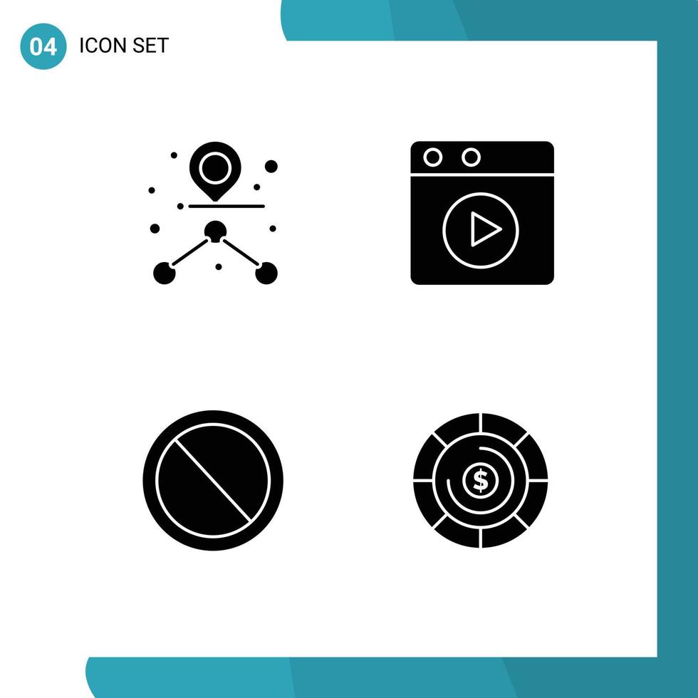 4 universale solido glifi impostato per ragnatela e mobile applicazioni destinazione utente multimedia interfaccia monete modificabile vettore design elementi