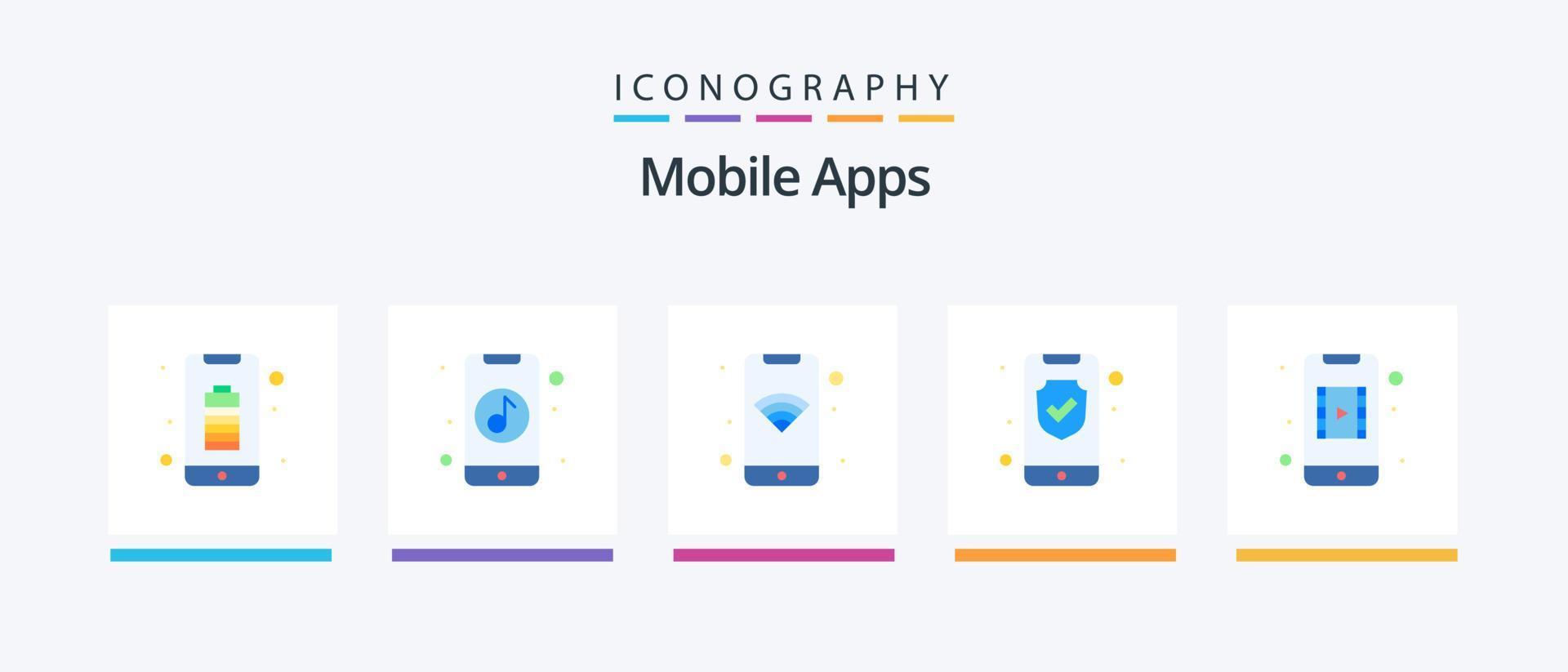 mobile applicazioni piatto 5 icona imballare Compreso video app. sicurezza. in linea. privacy. Wifi. creativo icone design vettore