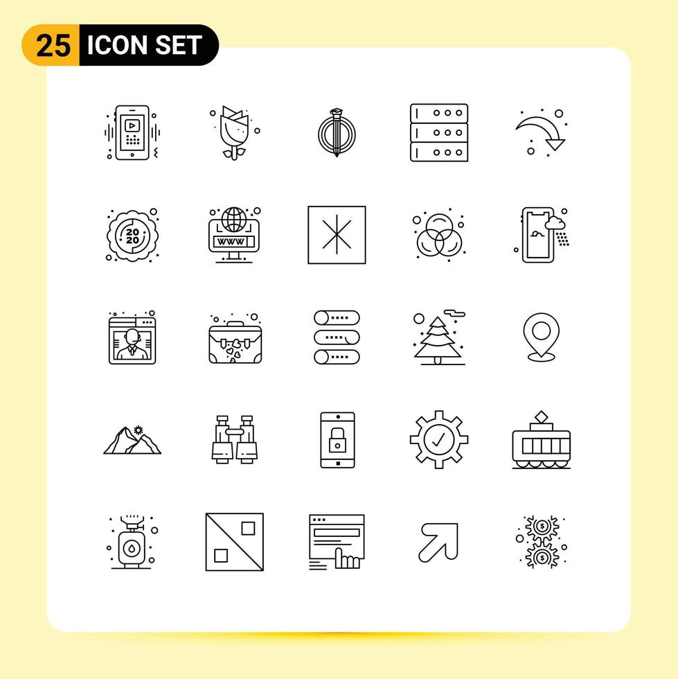 mobile interfaccia linea impostato di 25 pittogrammi di ricaricare server vacanza Banca dati diplomato modificabile vettore design elementi